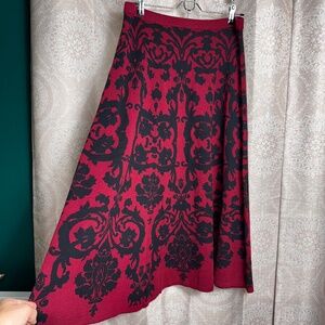 Soft Surrounding Jacobean Sweater Maxi Skirt Knit Red Black Petite Large